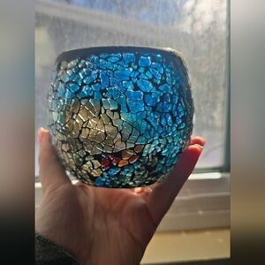 Beautiful crackle glass candle votive.